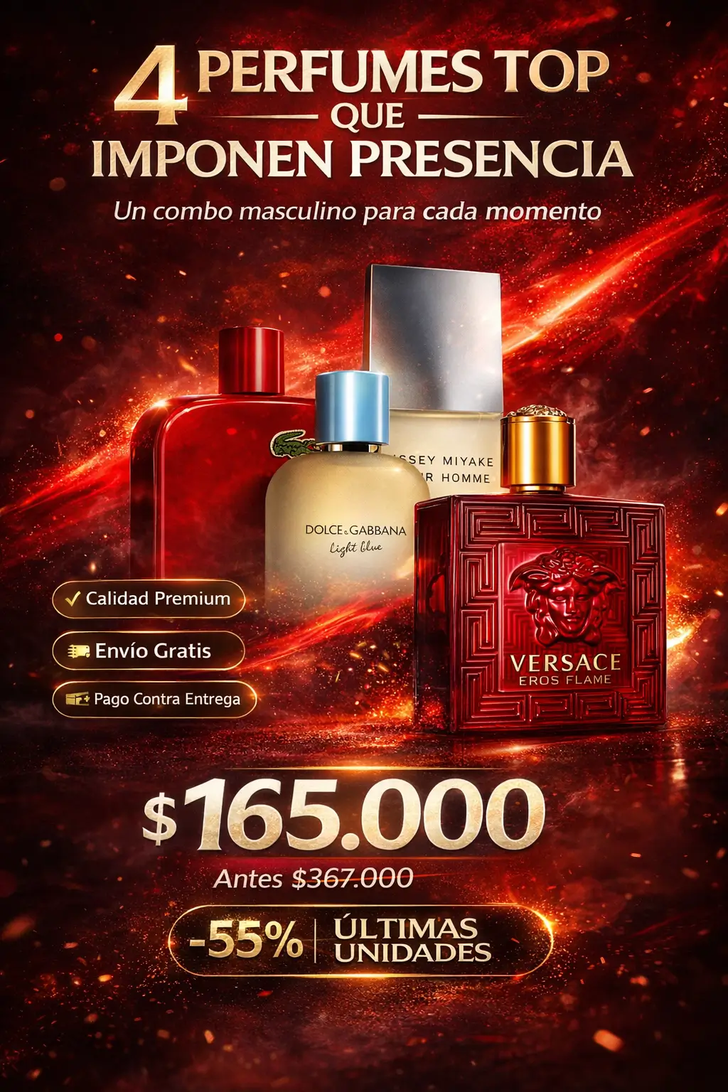 Combo Light Blue, Issey Miyake, Eros flame y Lacoste